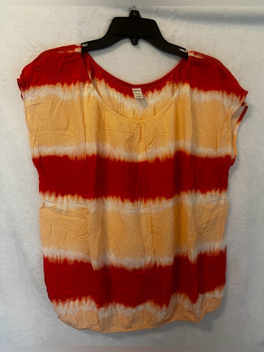 #1006 Women’s Peach Orange white Tie-Dye Short Sleeve Top SZ Large